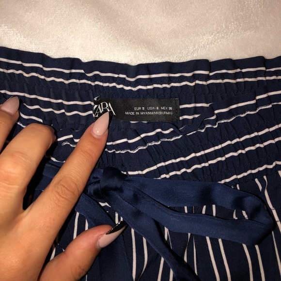 Zara Navy Blue Pinstripe Jogger Pants - Picture 2 of 5